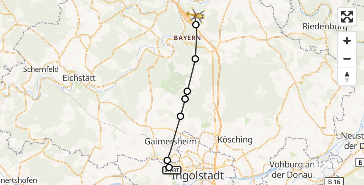 Flugroute Rettungshubschrauber Ingolstadt Hospital - Kipfenberg, 07 August 2026, 05:54
