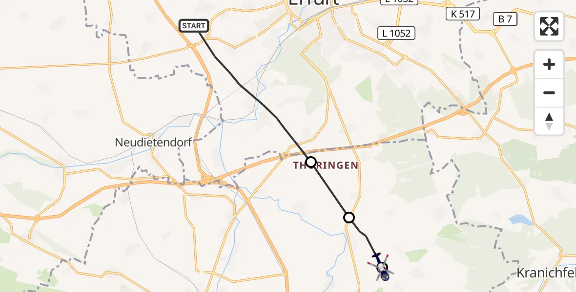 Flugroute Polizeihubschrauber Erfurt - Elleben, 07 August 2026, 06:52