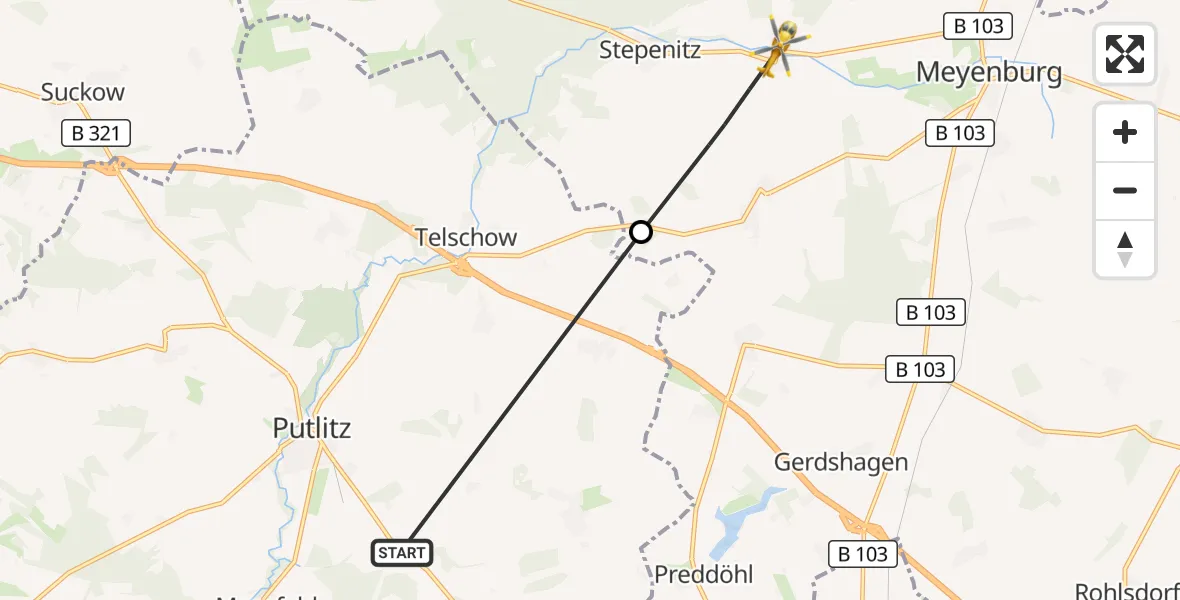 Flugroute Rettungshubschrauber Triglitz - Marienfließ, 07 August 2026, 07:11
