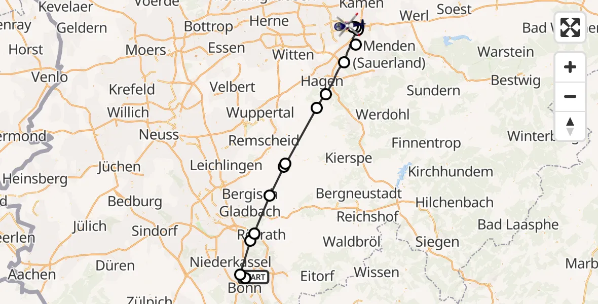 Flugroute Polizeihubschrauber Sankt Augustin - Dortmund Flughafen, 07 August 2026, 07:17