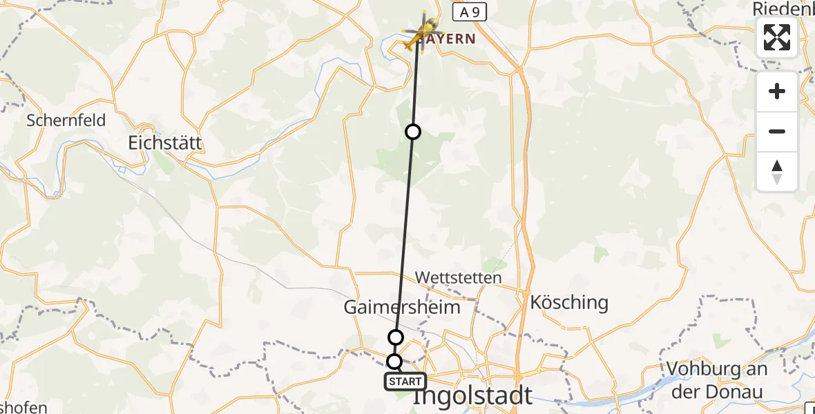 Flugroute Rettungshubschrauber Ingolstadt Hospital - Kipfenberg, 07 August 2026, 07:20