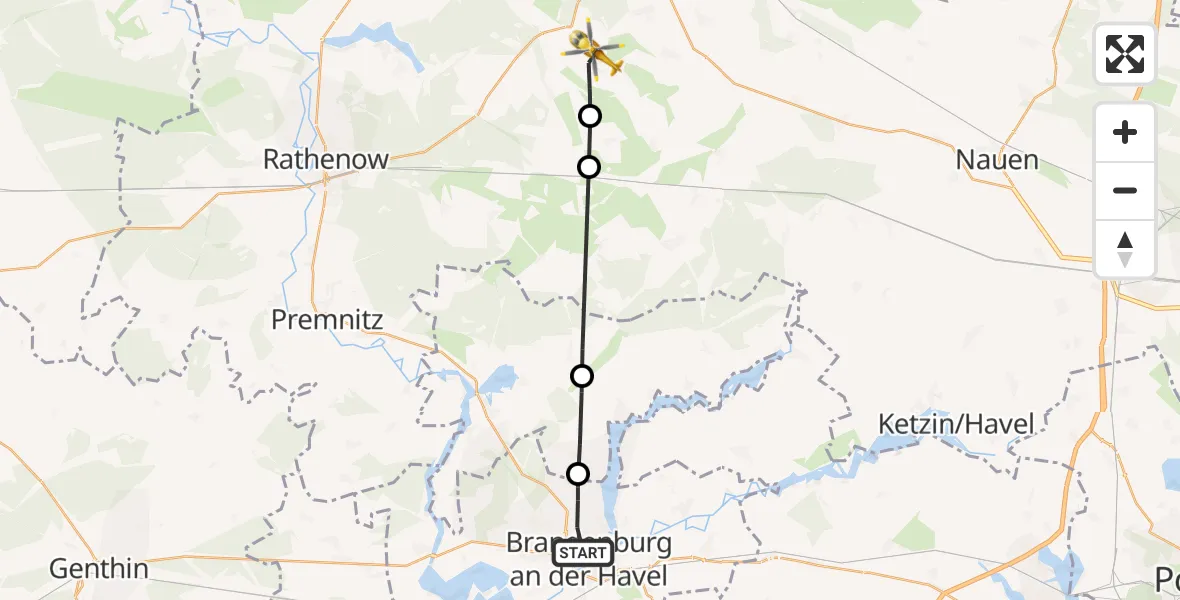 Flugroute Rettungshubschrauber Brandenburg an der Havel - Kotzen, 07 August 2026, 07:25