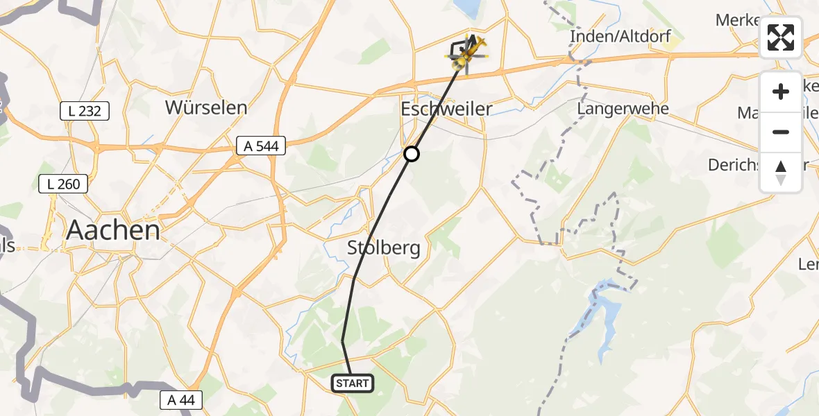 Flugroute Rettungshubschrauber Stolberg (Rhld.) - Eschweiler, 07 August 2026, 07:32