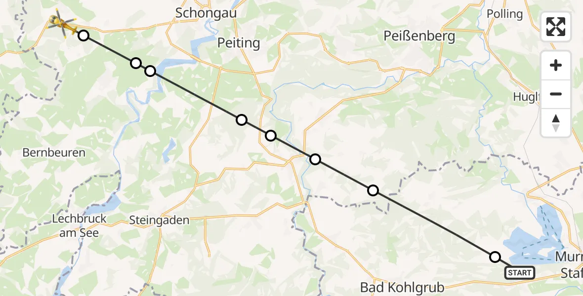 Flugroute Rettungshubschrauber Murnau a.Staffelsee - Ingenried, 07 August 2026, 07:33