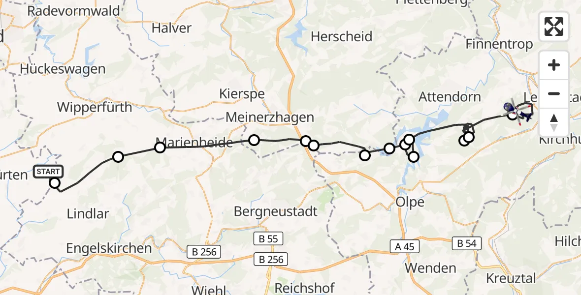 Flugroute Polizeihubschrauber Kürten - Lennestadt, 07 August 2026, 07:43