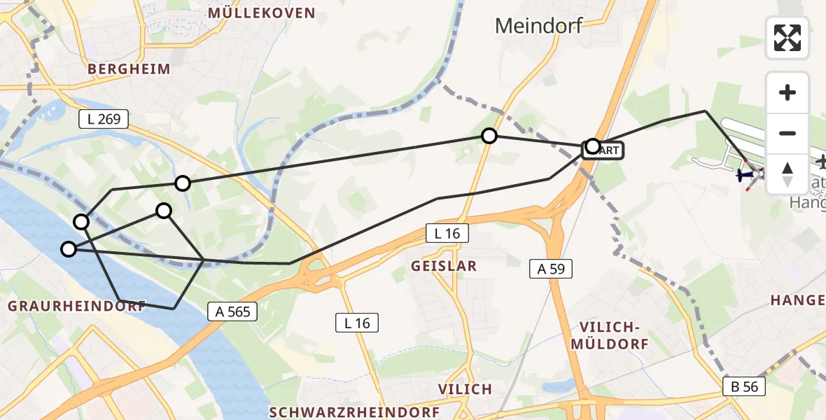 Flugroute Polizeihubschrauber Sankt Augustin - Bonn-Hangelar Flugplatz, 07 August 2026, 07:53