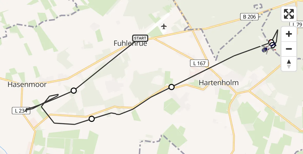Flugroute Polizeihubschrauber Hasenmoor - Hartenholm, 07 August 2026, 07:53