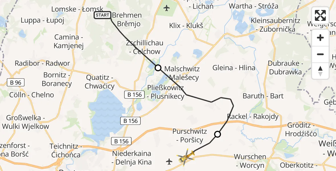Flugroute Rettungshubschrauber Großdubrau - Bautzen Flugplatz, 07 August 2026, 07:54