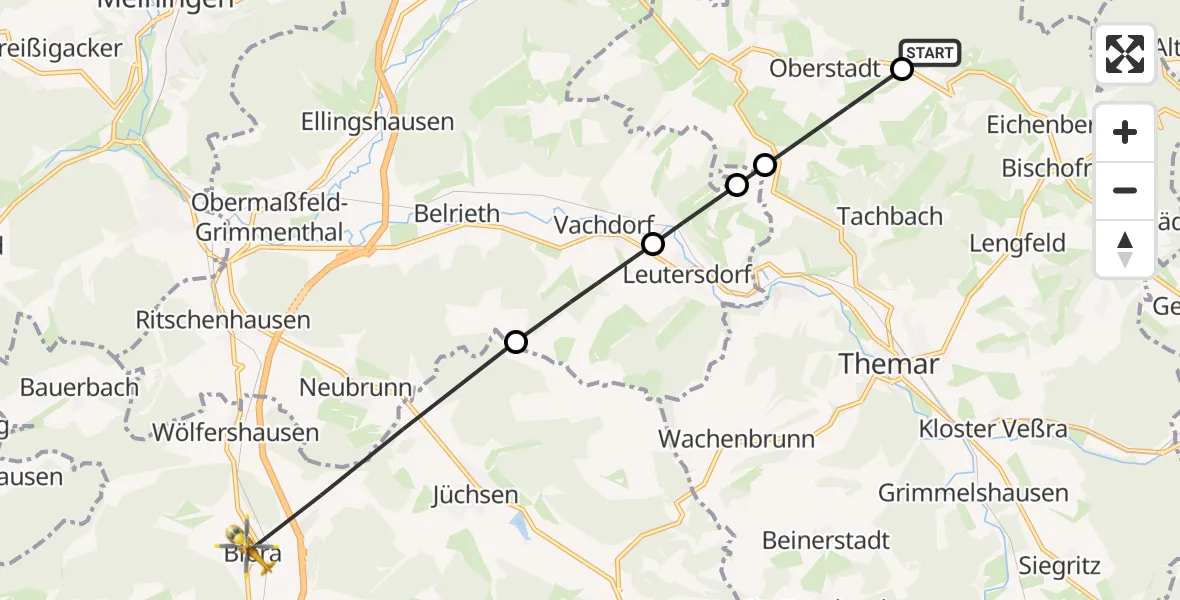 Flugroute Rettungshubschrauber Grub - Grabfeld, 07 August 2026, 07:58