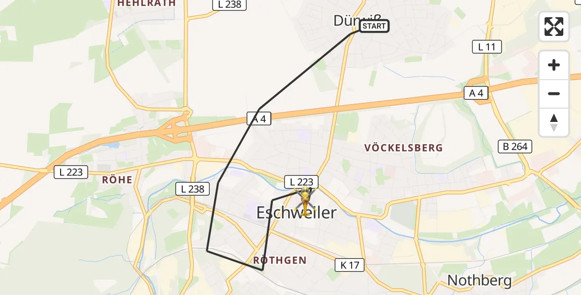 Flugroute Rettungshubschrauber Eschweiler - Eschweiler, 07 August 2026, 07:59
