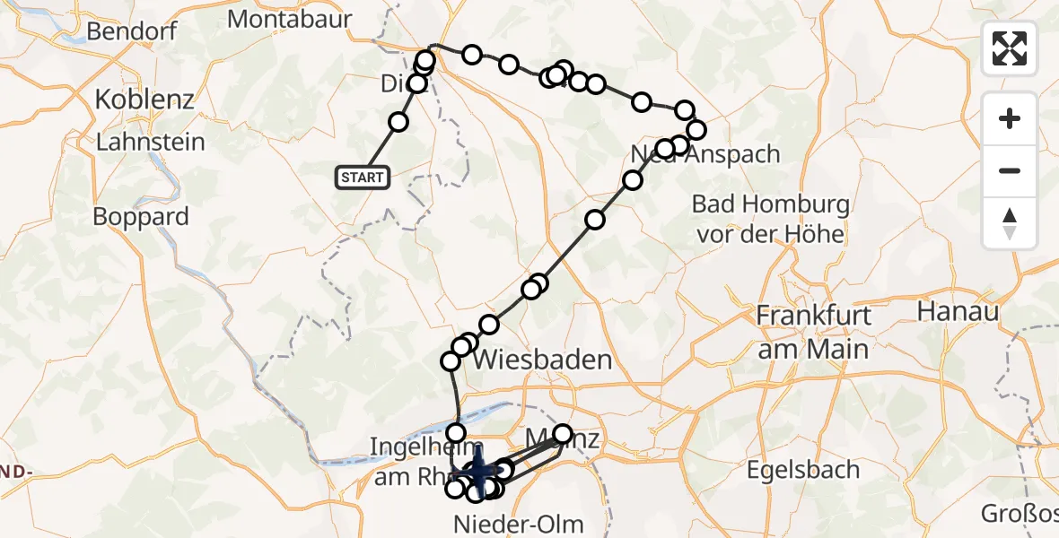 Flugroute Polizeiflugzeug Ergeshausen - Mainz-Finthen Flugplatz, 07 August 2026, 08:09
