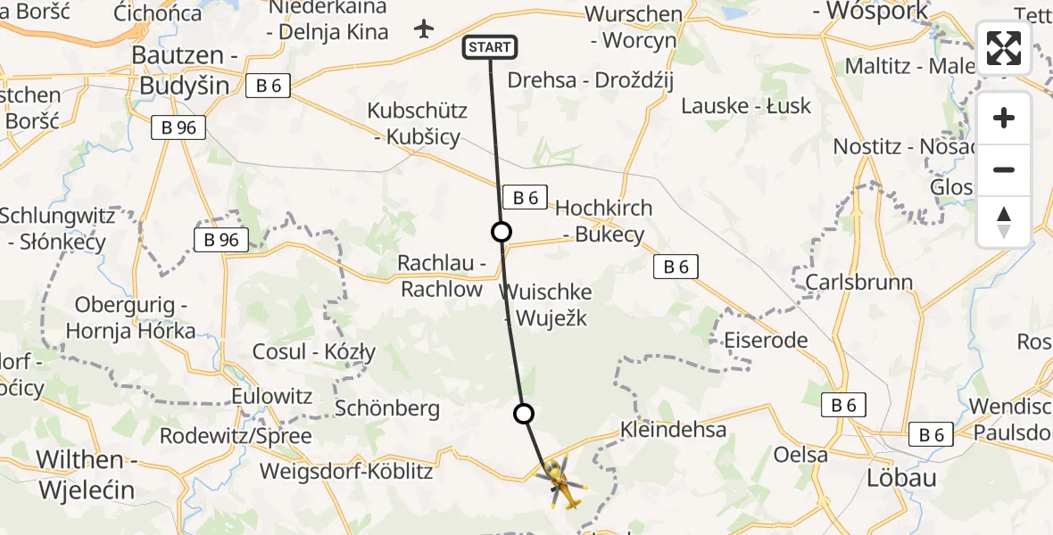 Flugroute Rettungshubschrauber Kubschütz - Cunewalde, 07 August 2026, 08:13