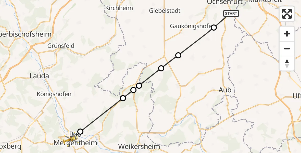 Flugroute Rettungshubschrauber Ochsenfurt - Bad Mergentheim, 07 August 2026, 08:19