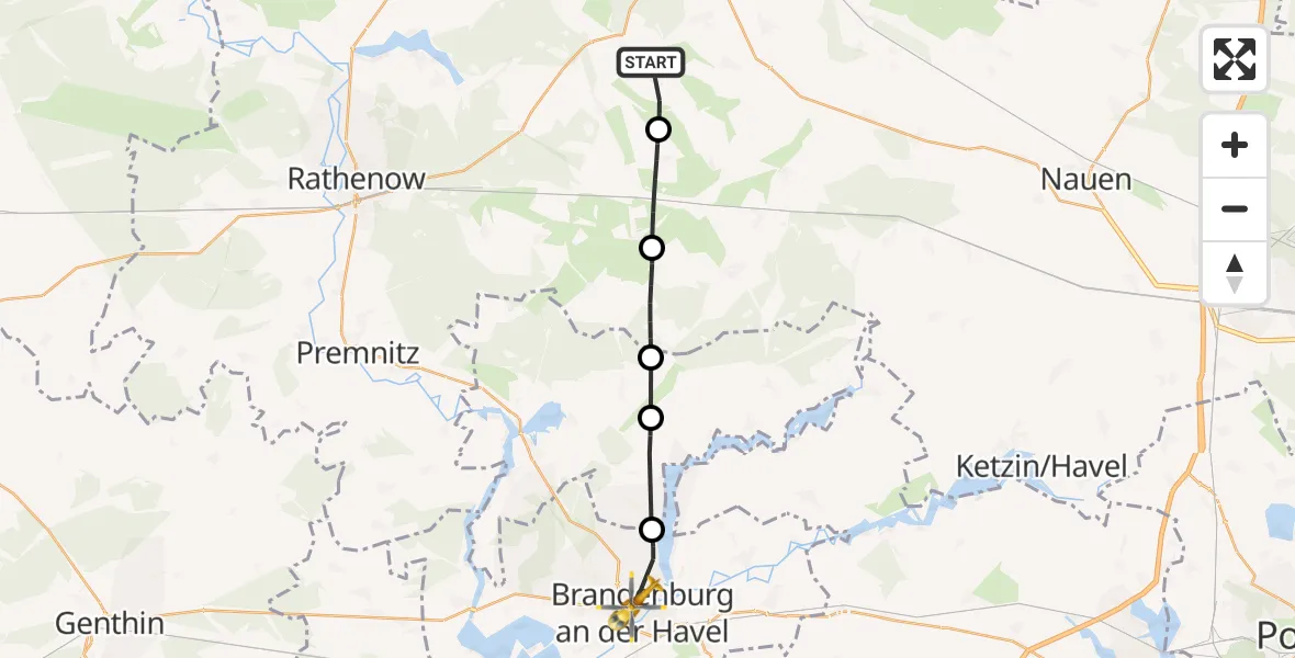Flugroute Rettungshubschrauber Kotzen - Brandenburg an der Havel, 07 August 2026, 08:20