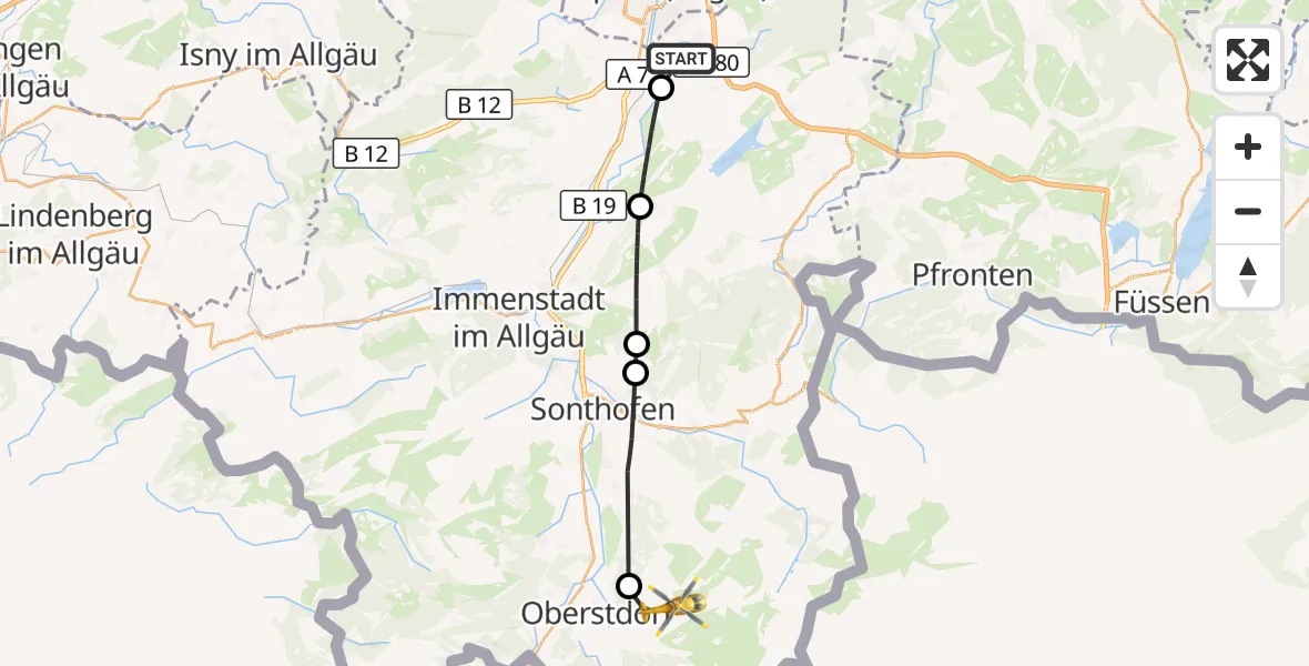 Flugroute Rettungshubschrauber Kempten-Durach Flugplatz - Oberstdorf, 07 August 2026, 08:21