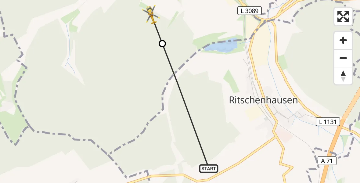 Flugroute Rettungshubschrauber Ritschenhausen - Untermaßfeld, 07 August 2026, 08:22