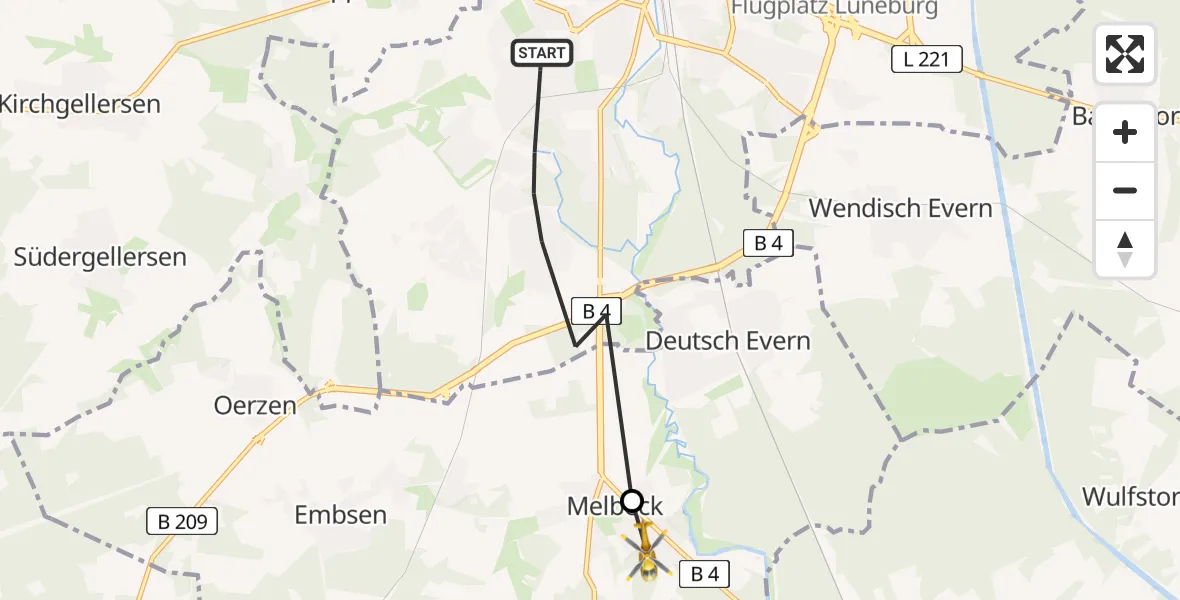 Flugroute Rettungshubschrauber Lüneburg - Melbeck, 07 August 2026, 08:23