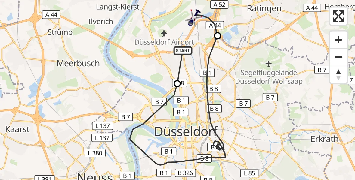 Flugroute Polizeihubschrauber Düsseldorf Flughafen - Düsseldorf Flughafen, 07 August 2026, 08:24