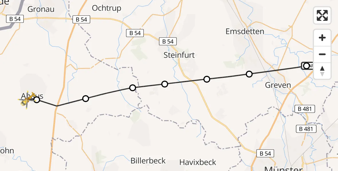 Flugroute Ambulanzhubschrauber Christoph  Westfalen-ADAC - Sankt Marien Hospital Ahaus, 07 August 2026, 08:27