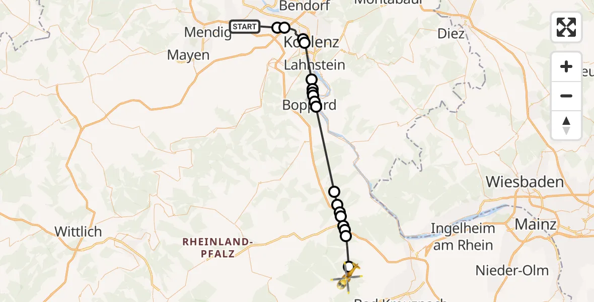Flugroute Rettungshubschrauber Plaidt - Spabrücken, 07 August 2026, 08:28