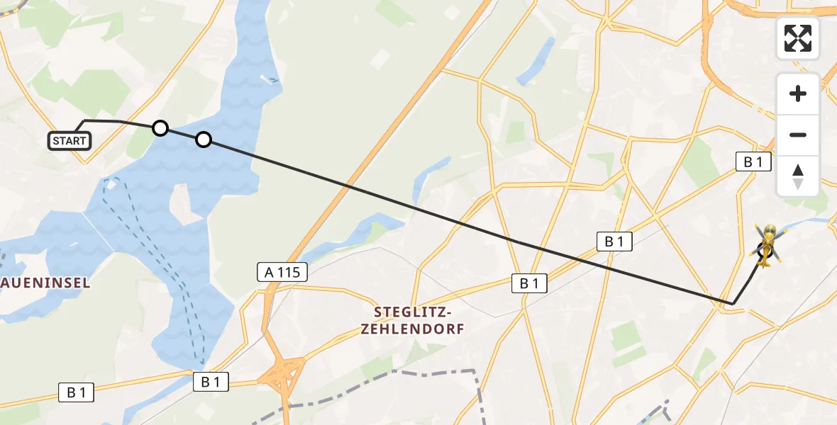 Flugroute Rettungshubschrauber Berlin - Charité Clinic Benjamin Franklin Campus, 07 August 2026, 08:37