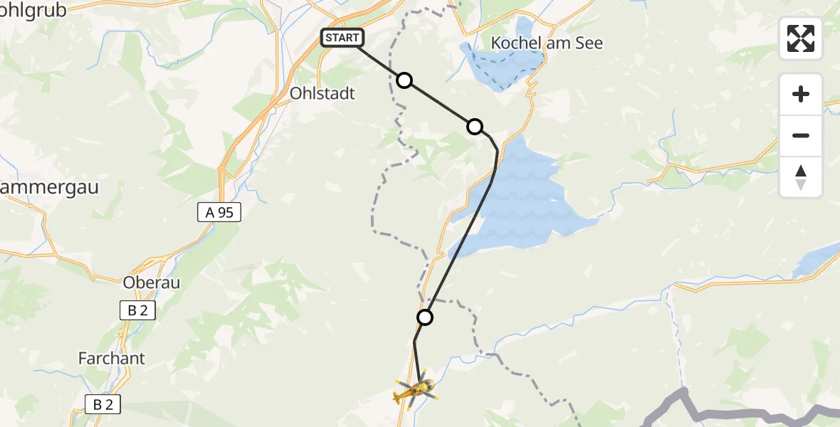Flugroute Rettungshubschrauber Ohlstadt - Wallgau, 07 August 2026, 08:47