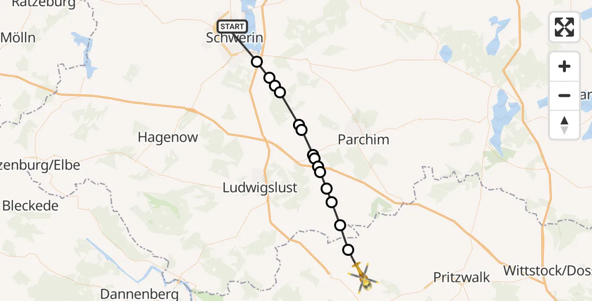 Flugroute Rettungshubschrauber Schwerin - Karstädt, 07 August 2026, 08:49