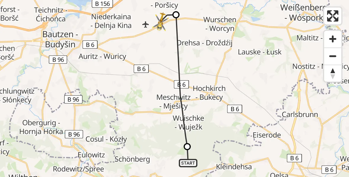 Flugroute Rettungshubschrauber Cunewalde - Bautzen Flugplatz, 07 August 2026, 08:54