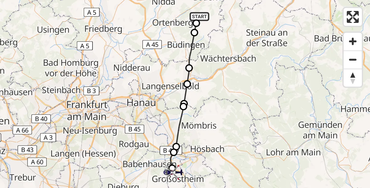 Flugroute Polizeihubschrauber Gedern - Flugplatz Aschaffenburg, 07 August 2026, 08:54