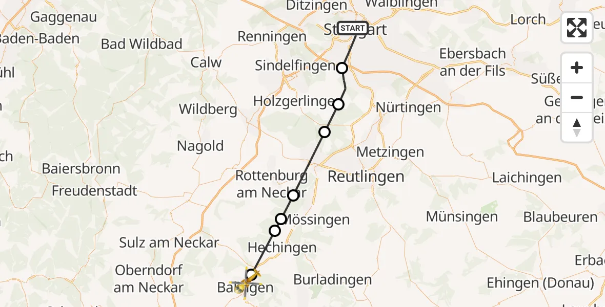 Flugroute Rettungshubschrauber Stuttgart - Balingen, 07 August 2026, 08:59