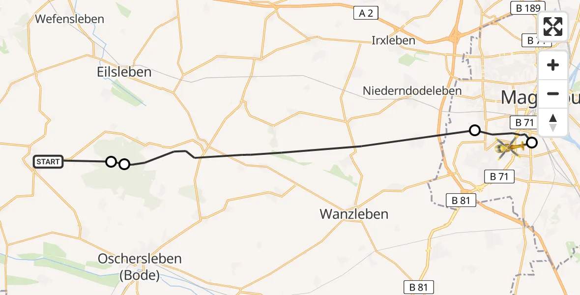 Flugroute Rettungshubschrauber Ausleben - Magdeburg, 07 August 2026, 09:00