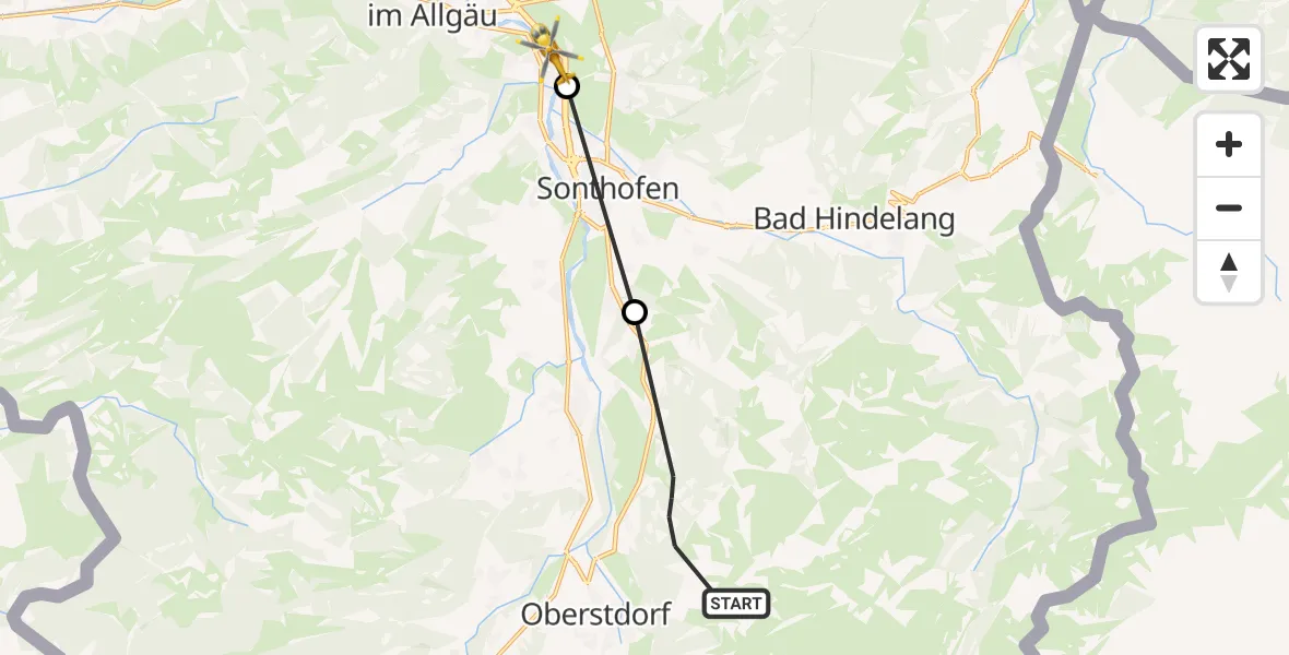 Flugroute Rettungshubschrauber Oberstdorf - Blaichach, 07 August 2026, 09:07