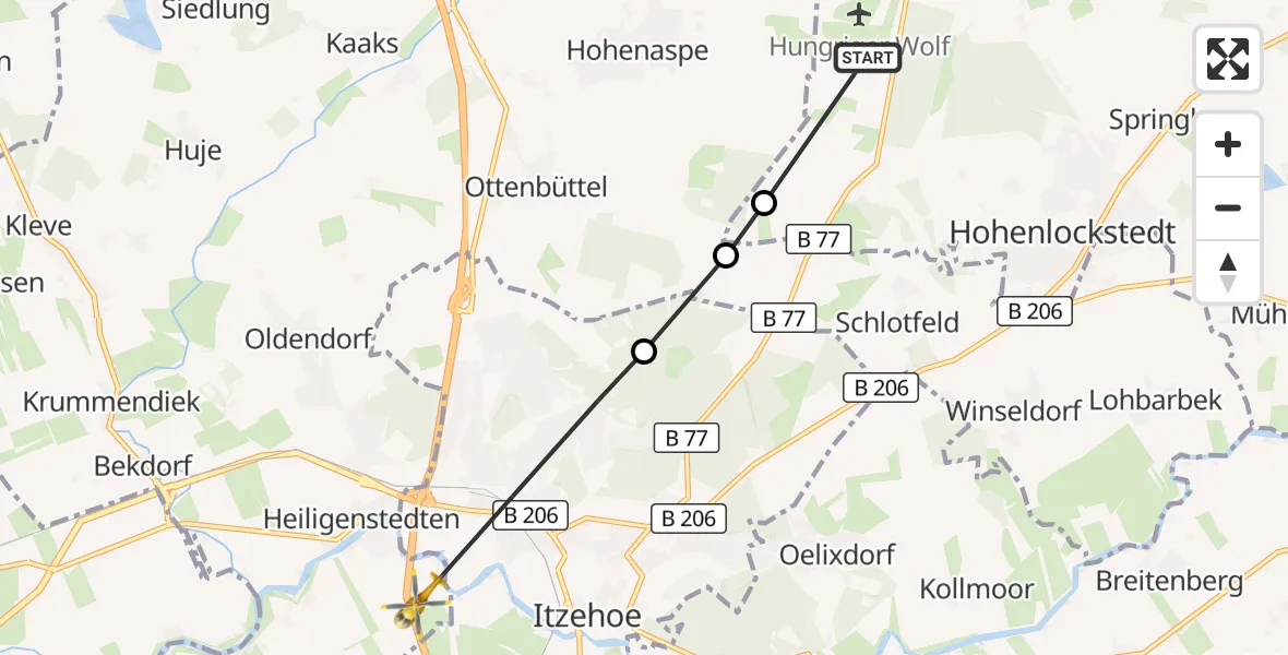 Flugroute Rettungshubschrauber Itzehoe Hungriger Wolf Flugplatz - Heiligenstedten, 07 August 2026, 09:12