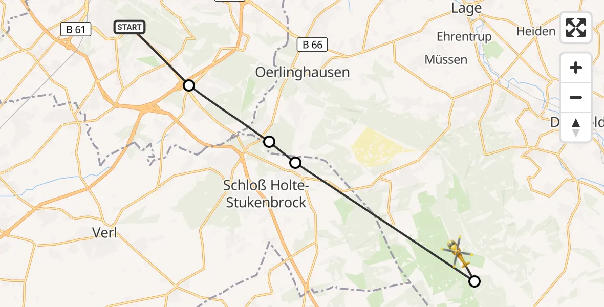 Flugroute Rettungshubschrauber Luftrettungszentrum Bielefeld - Schlangen, 07 August 2026, 09:13