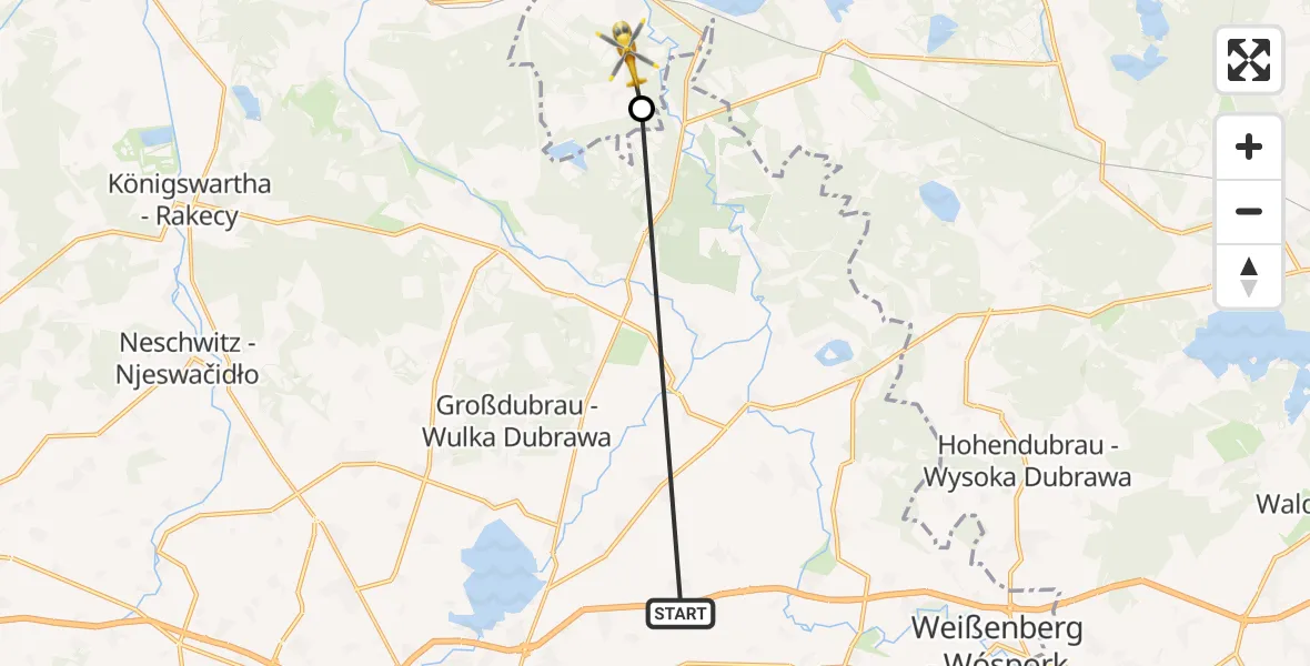 Flugroute Rettungshubschrauber Kubschütz - Boxberg/O.L., 07 August 2026, 09:23
