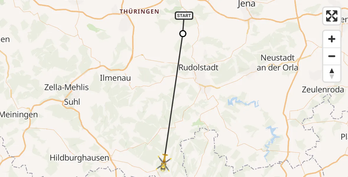 Flugroute Ambulanzhubschrauber Bad Berka Central Hospital - Steinach, 07 August 2026, 09:25