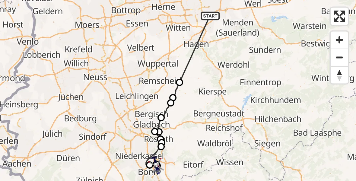 Flugroute Polizeihubschrauber Dortmund - Bonn-Hangelar Flugplatz, 07 August 2026, 09:38