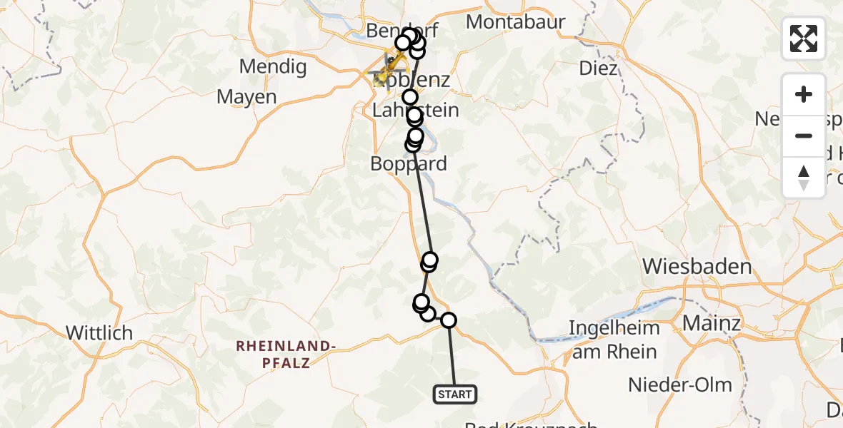 Flugroute Rettungshubschrauber Spabrücken - Koblenz, 07 August 2026, 09:45
