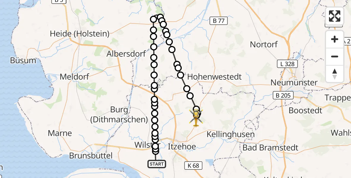 Flugroute Rettungshubschrauber Beidenfleth - Itzehoe Hungriger Wolf Flugplatz, 07 August 2026, 09:47