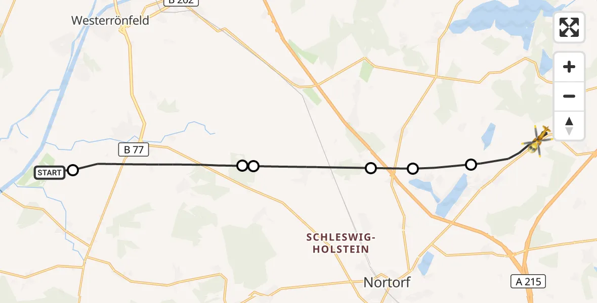 Flugroute Ambulanzhubschrauber Hörsten - Langwedel, 07 August 2026, 09:50