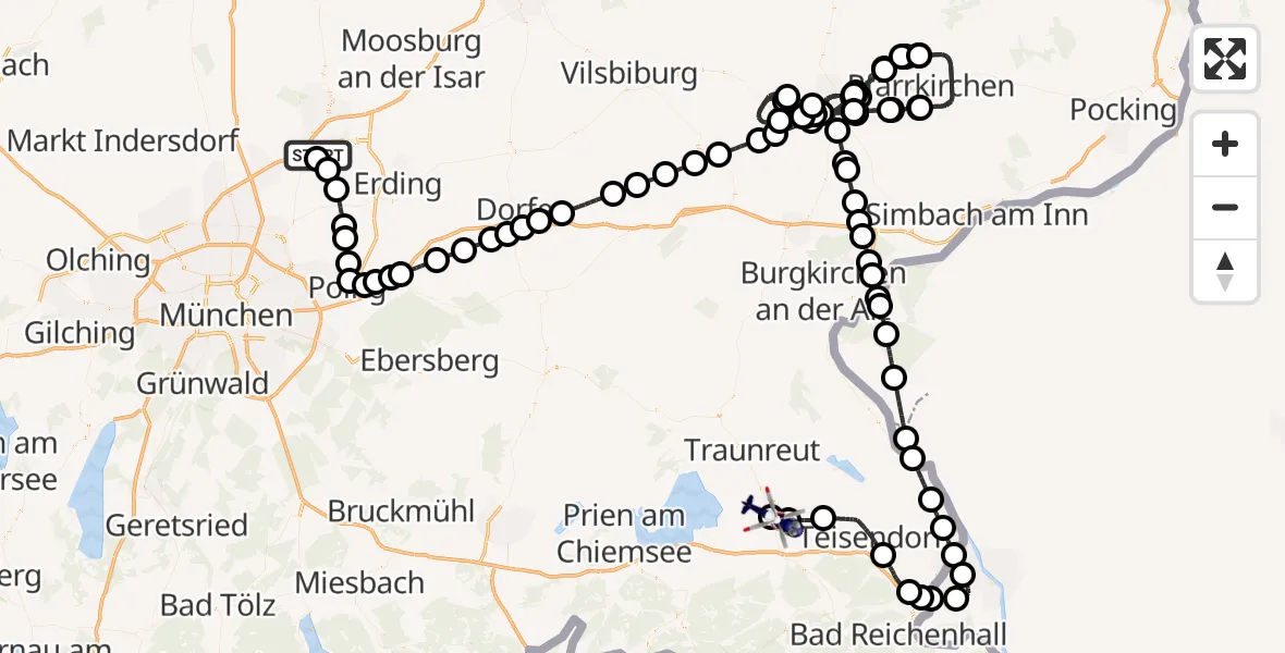 Flugroute Polizeihubschrauber München Flughafen - Traunstein Hospital, 07 August 2026, 09:51