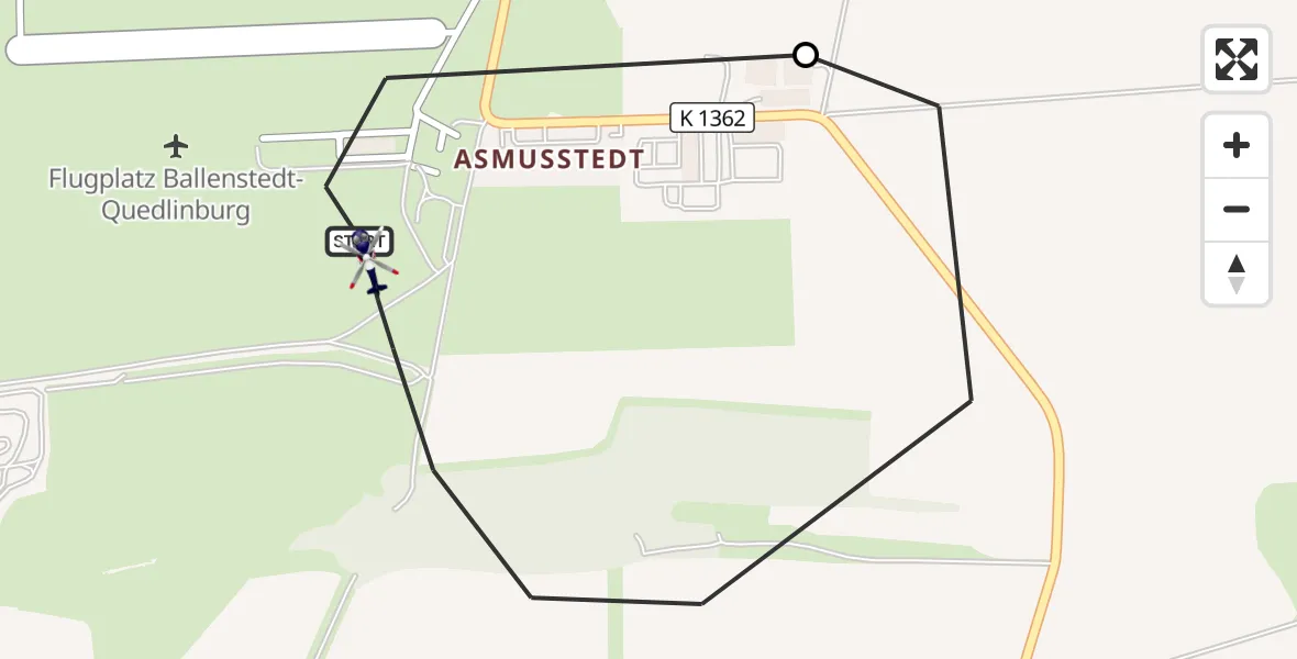 Flugroute Polizeihubschrauber Ballenstedt Flugplatz - Ballenstedt, 07 August 2026, 09:52