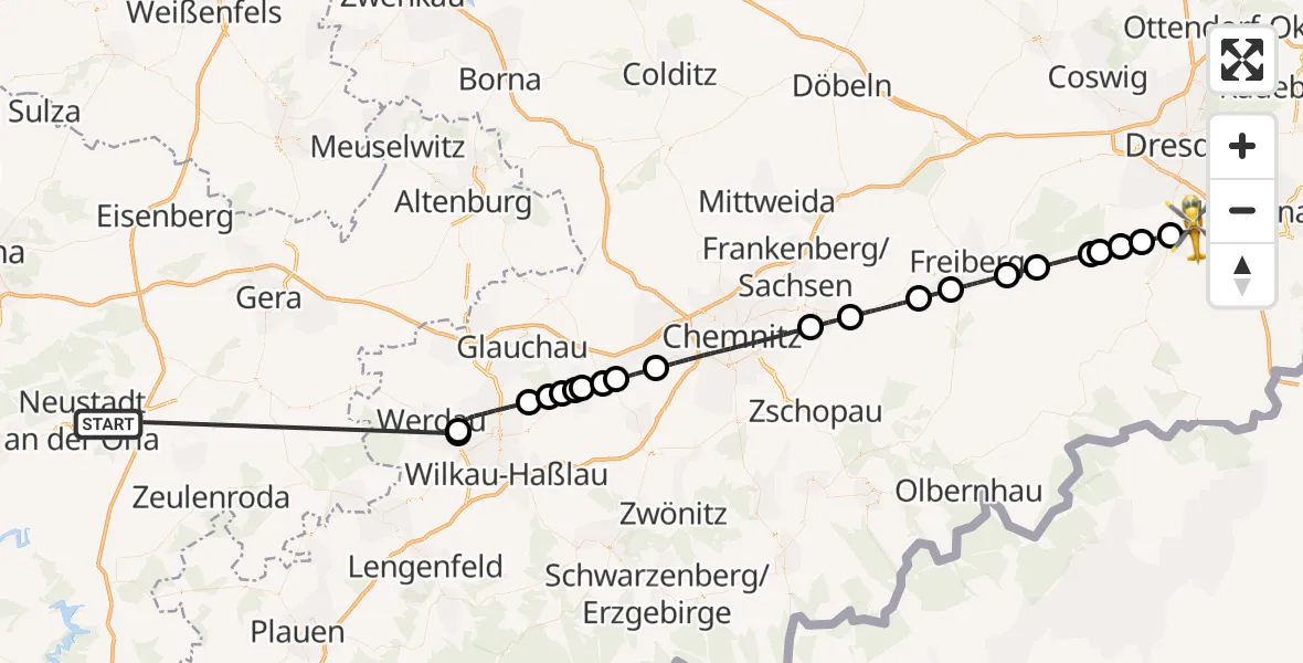 Flugroute Ambulanzhubschrauber Dreitzsch - Kreischa, 07 August 2026, 10:09