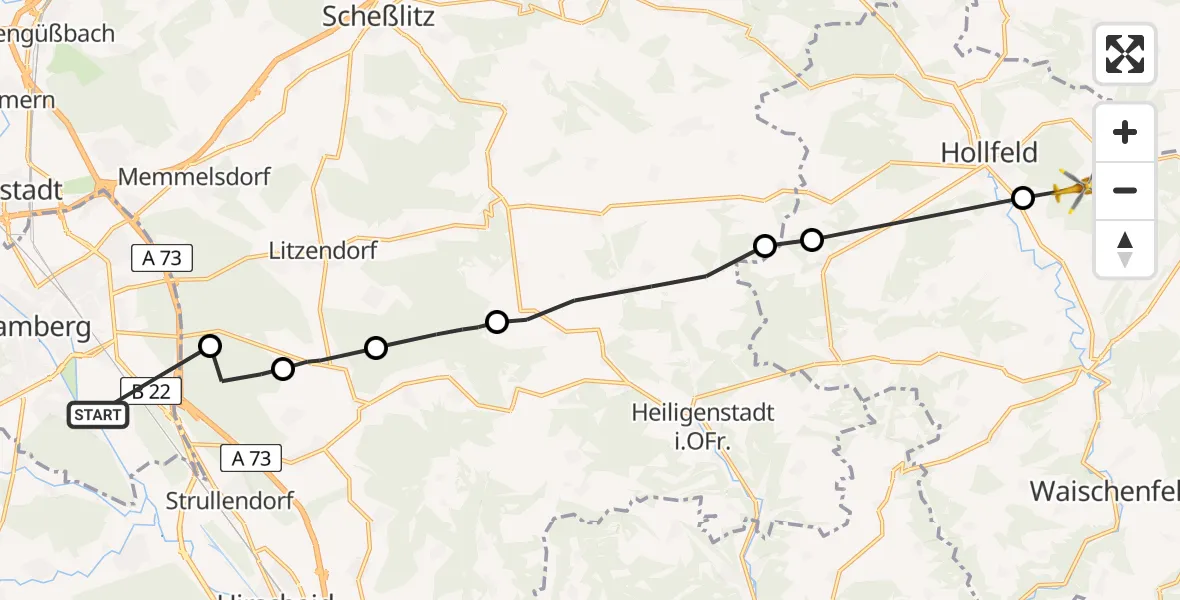 Flugroute Rettungshubschrauber Bamberg - Hollfeld, 07 August 2026, 10:20