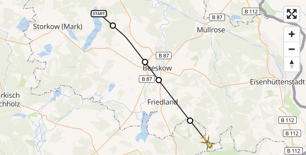 Flugroute Rettungshubschrauber Bad Saarow - Jamlitz, 07 August 2026, 10:21