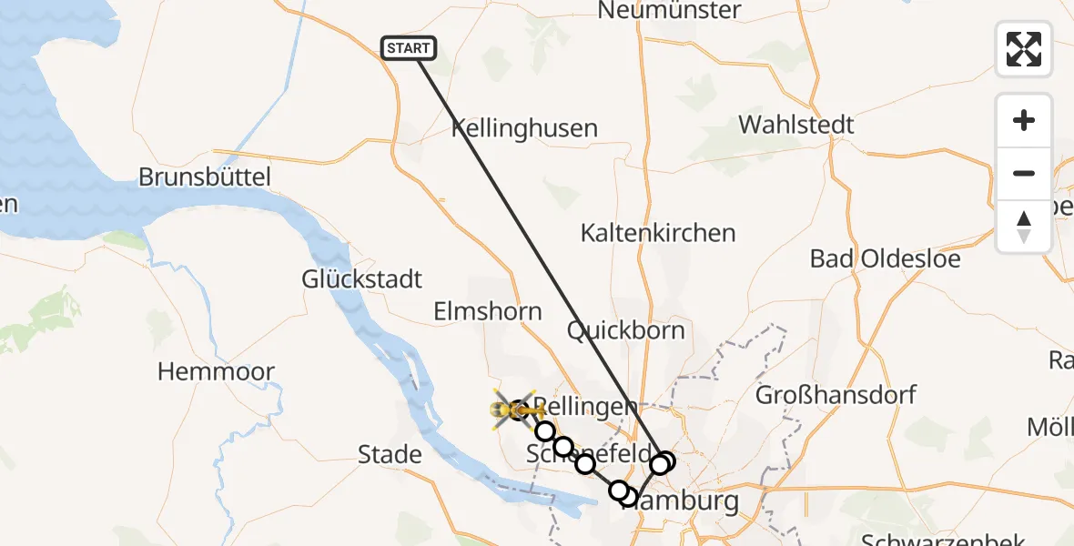 Flugroute Ambulanzhubschrauber Looft - Uetersen-Heist Flugplatz, 07 August 2026, 10:27