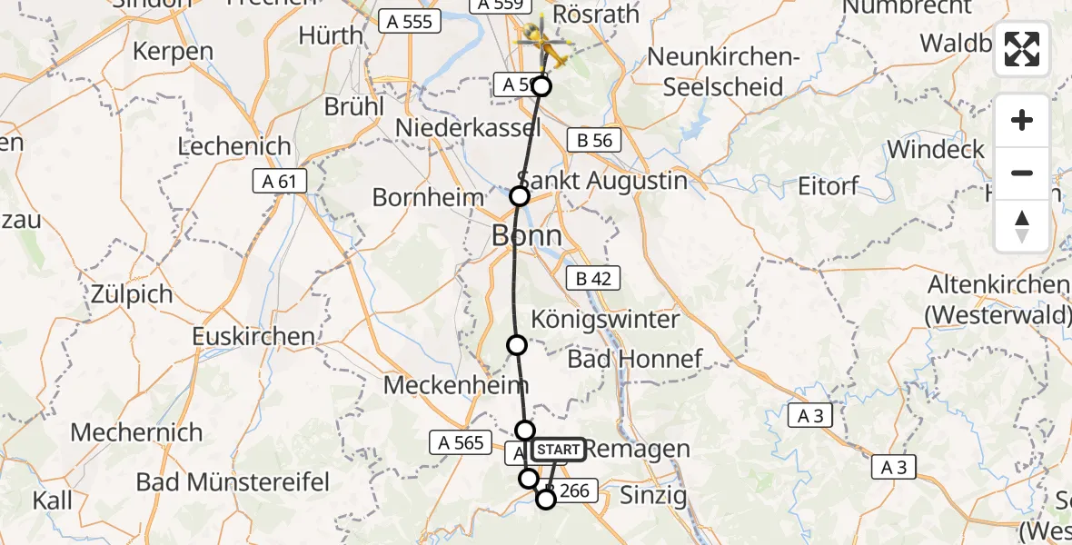 Flugroute Rettungshubschrauber Grafschaft - Köln Bonn Flughafen, 07 August 2026, 10:28