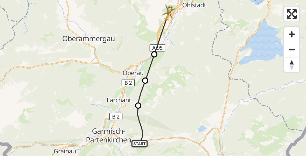 Flugroute Rettungshubschrauber Garmisch-Partenkirchen - Ohlstadt, 07 August 2026, 10:39