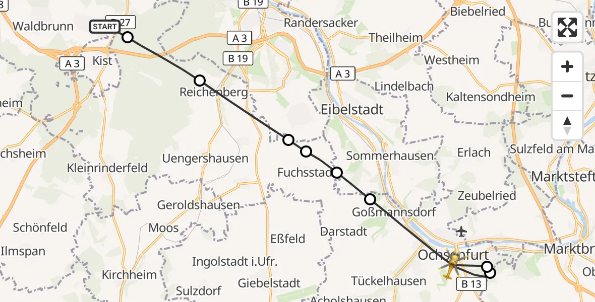 Flugroute Rettungshubschrauber Eisingen - Ochsenfurt, 07 August 2026, 10:39