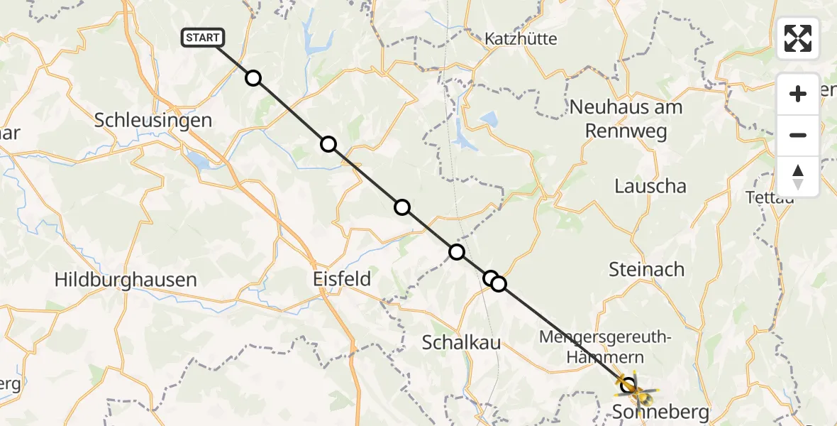 Flugroute Rettungshubschrauber Schleusingen - Sonneberg, 07 August 2026, 10:45